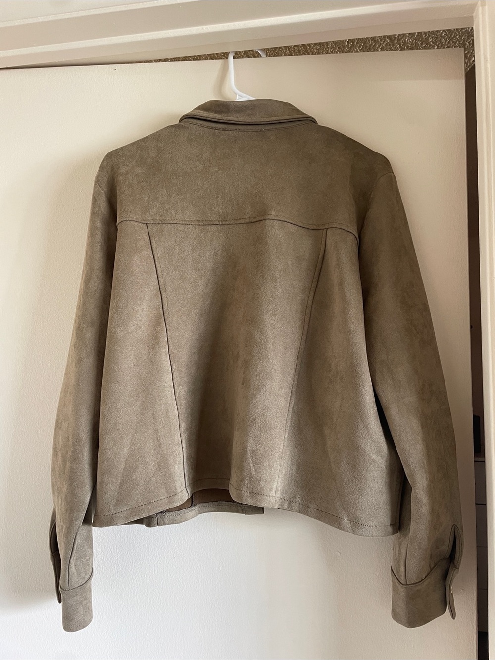 Olive-Taupe Faux Suede Button Jacket - Picture 4 of 7